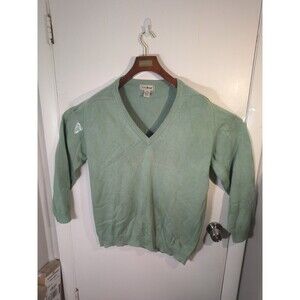Vintage LL Bean Mens L Tall V Neck Sweater Cotton Made in Scotland Mint Green